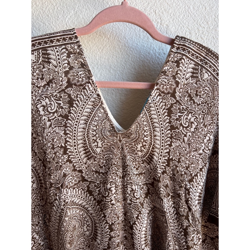 J. McLaughlin Brown Paisley Linen Poncho Top Coverup - Picture 4 of 6